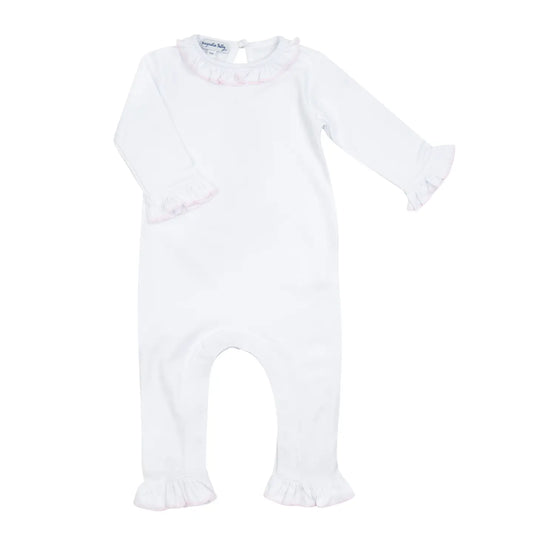 Magnolia Baby White Ruffle Playsuit- Pink Trim