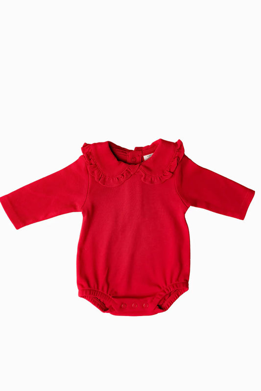 Red Ruffle Collared Bubble - Long Sleeve