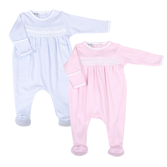 Magnolia Baby Mini Stripes Smocked Footie (Pink or Blue)